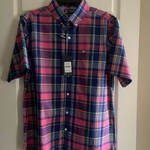 Chaps Men’s Short-Sleeve Plaid Button-Down Shirt in Pink, Blue & Green